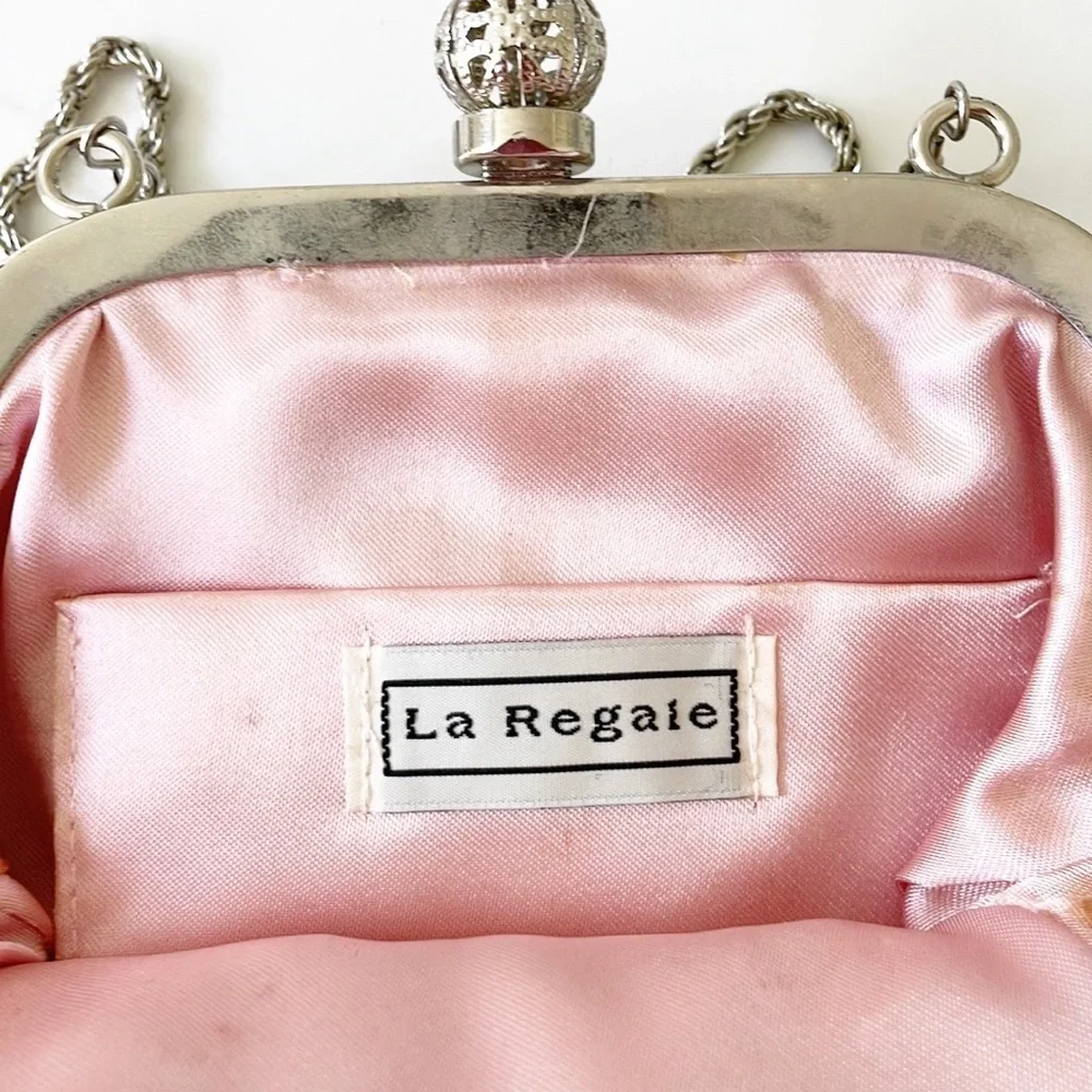 LA REGALE vintage woven purse brown pink green silver chain - Picture 6 of 7